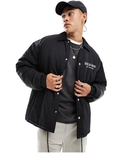 ASOS Oversized Nylon Coach Jacket With Back Print - Black
