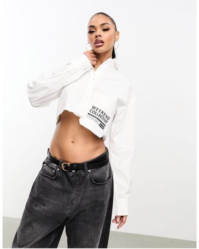ASOS Cropped Shirt With Overhang Pocket Detail - White