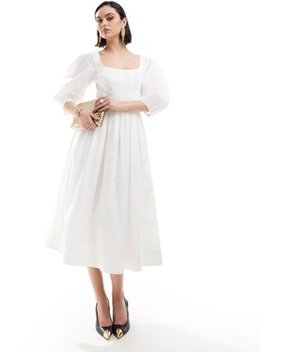 & Other Stories Midaxi Dress With Volume Sleeves And Corset Detail - White