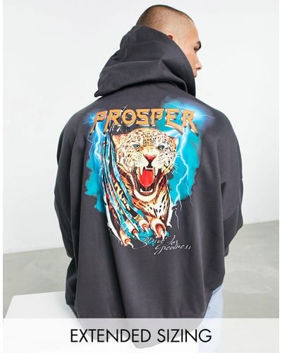 ASOS Extreme Oversized Zip Through Hoodie With Tiger Back Print - Blue