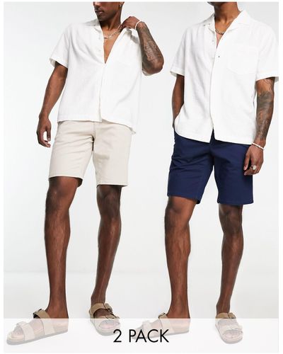 Only & Sons Confezione da 2 paia di chino corti slim blu navy e beige - Bianco