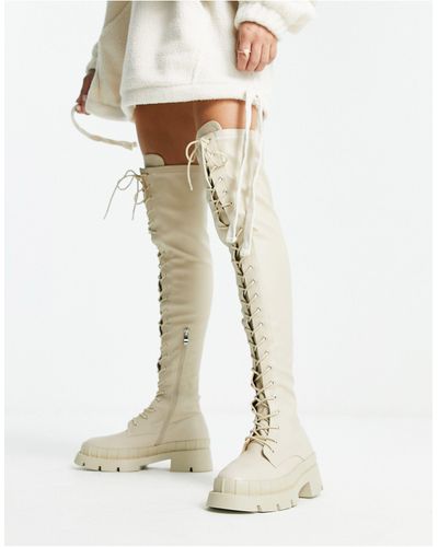 Raid Oakford Lace Up Over The Knee Second Skin Boots - Natural