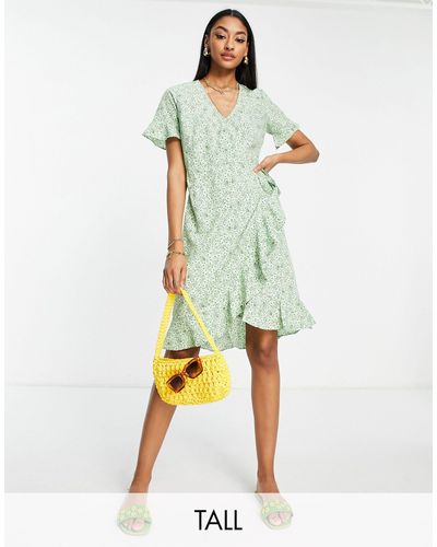 Vero Moda Wrap Front Mini Tea Dress - Green