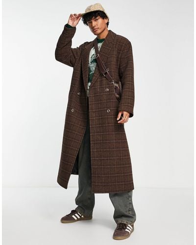ASOS Oversized Check Overcoat With Wool - Brown