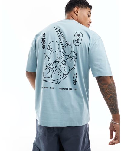 ASOS T-shirt oversize con stampa di ravioli sul retro - Blu