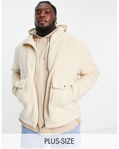 Le Breve Plus Funnel Neck Borg Jacket With Pockets - White