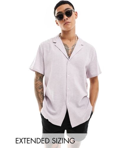 ASOS Relaxed Linen Blend Shirt With Deep Revere Collar - White