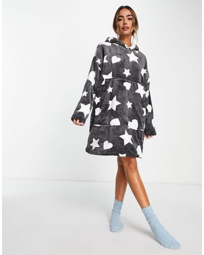 New Look Heart And Star Oversized Fleece Lined Hoodie - White