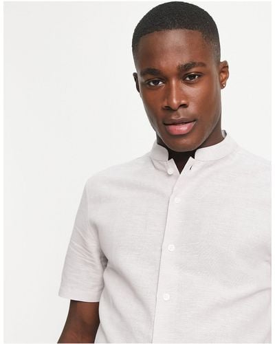 ASOS Regular Smart Linen Shirt With Mandarin Collar - Grey