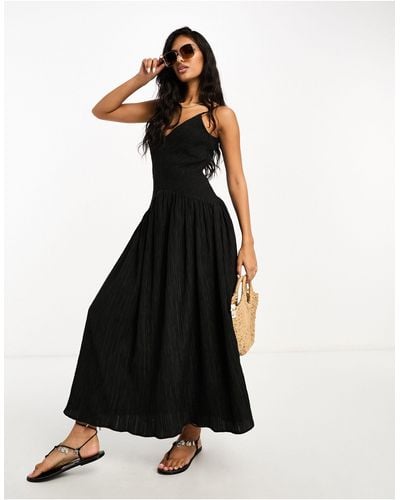 ASOS Full Skirt Midi Crinkle Sundress - Black