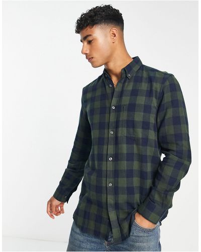French Connection Long Sleeve Gingham Check Flannel Shirt - Blue
