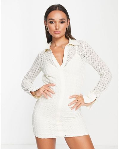 ASOS Broderie Backless Mini Shirt Dress - White