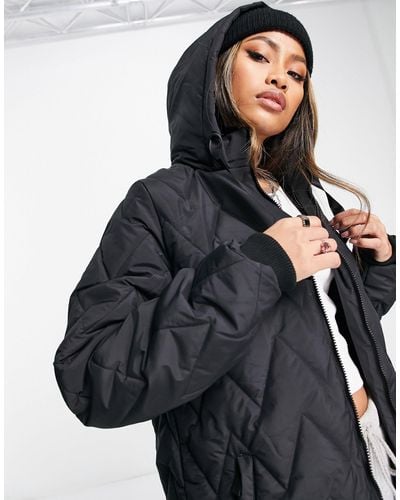 French Connection Long Length Chevron Padded Jacket - Black