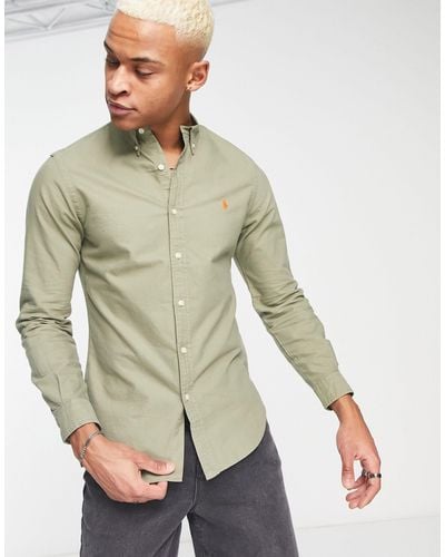 Polo Ralph Lauren Icon Logo Slim Fit Garment Dyed Oxford Shirt Button Down - Gray
