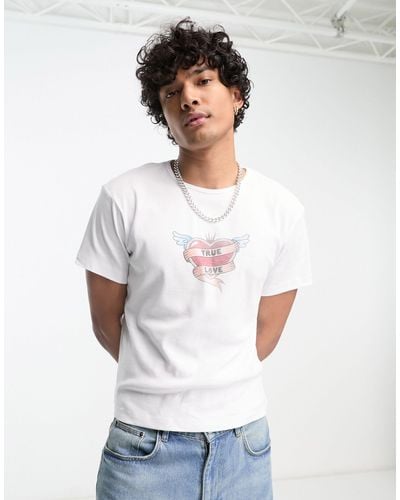 Jaded London T-shirt style années 90 effet rétréci à imprimé cœur - Blanc