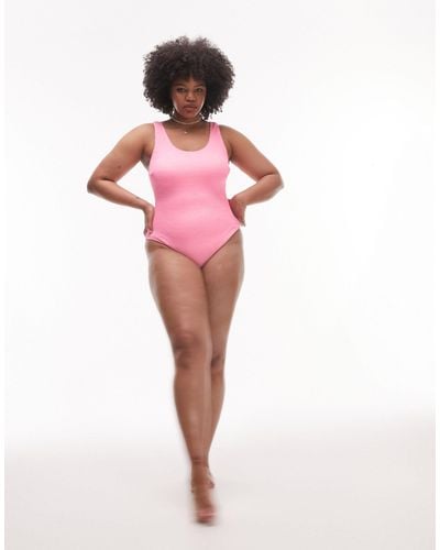 TOPSHOP Curve Scoop Back Crinkle Swimsuit - Pink