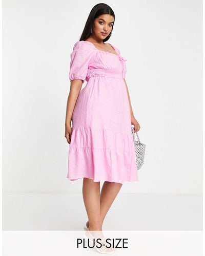 Forever New Puff Sleeve Tiered Tea Dress - Pink