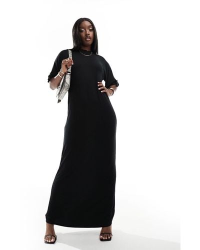 Fashionkilla Bow Detail Maxi T-shirt Dress - Black