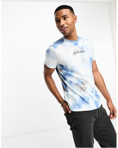 Hollister T-shirt Met Tie-dye Wassing En Logo - Wit