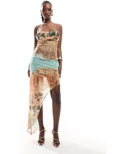 ASOS Strappy Cami Asymmetric Hem Midi Dress - Multicolor