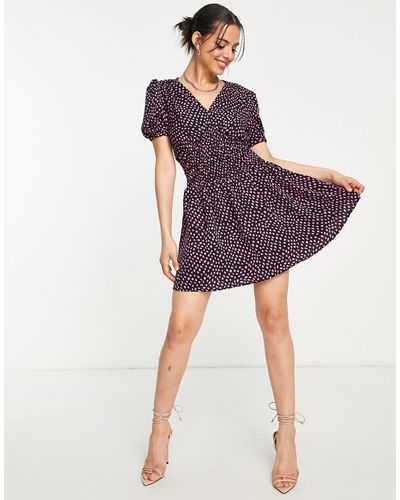 AX Paris Mini-jurk Met V-hals En Fijne Bloemenprint - Paars