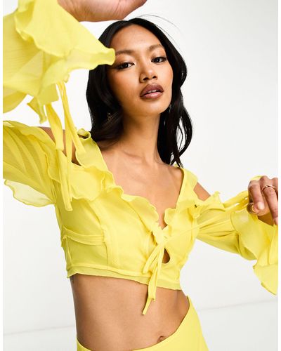ASOS Soft Ruffle Top With Tie Front Co-ord - Yellow