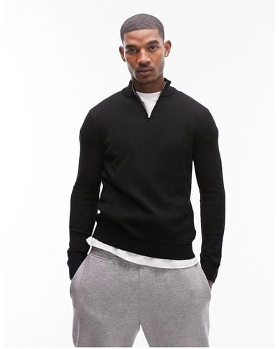 TOPMAN Essential Knitted 1/4 Zip Sweater - Black