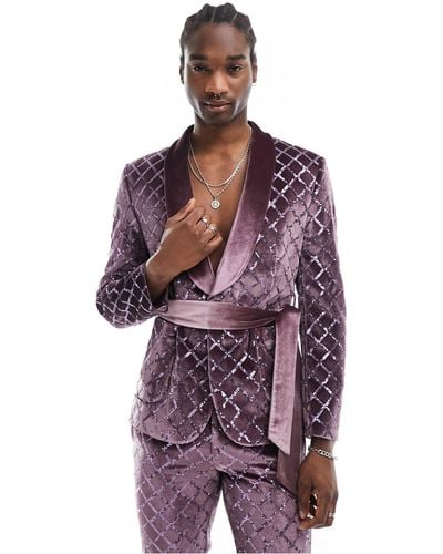 ASOS Slim Diamond Sequin Suit Jacket - Purple