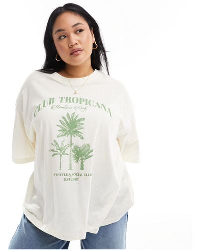 ASOS Asos Design Curve Textured Boyfriend Fit T-shirt With Club Tropicana Graphic - White