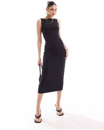 New Look Slash Neck Slinky Midi Dress - Black