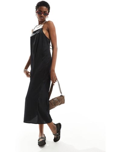 Monki Mini Slip Dress With Square Neck And Strappy Back - Black