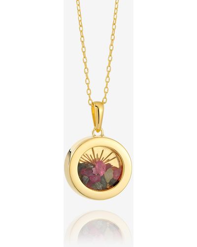 Rachel Jackson 22 Karat Plated Small Deco Sun Amulet Necklace With Tourmaline Crystals With Gift Box - Natural