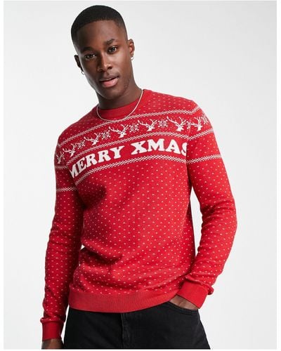 Jack & Jones Originals Christmas Fairisle Sweater - Red