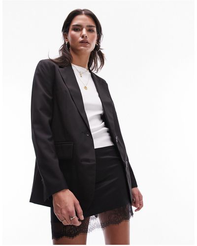 TOPSHOP Gray Double Breasted Blazer - Black