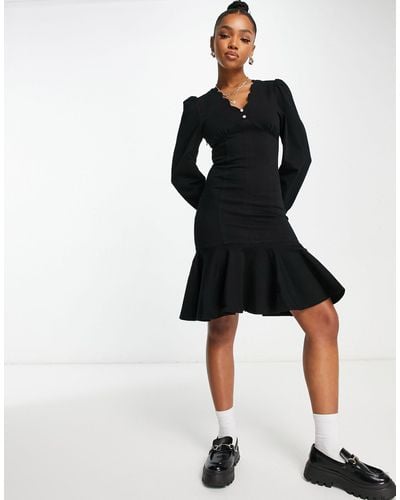 Urban Revivo Scalloped Edge Denim Mini Dress - Black