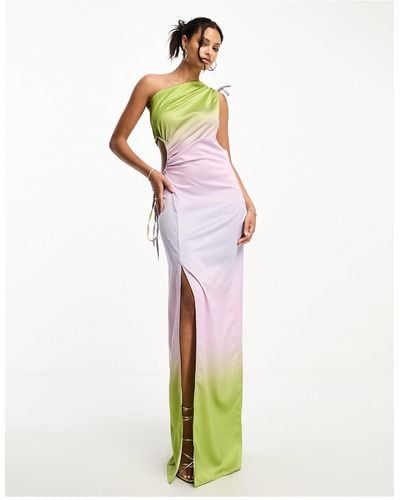 Style Cheat One Shoulder Satin Midaxi Dress - Multicolour