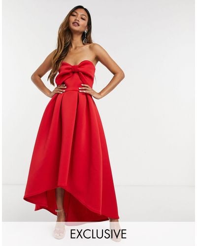 True Violet Oversized Bow High Low Midi Dress - Red