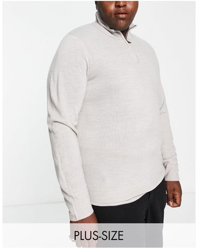 French Connection Plus - maglione morbido con zip corta chiaro - Bianco