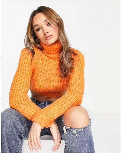 Mango Roll Neck Cropped Sweater - Orange