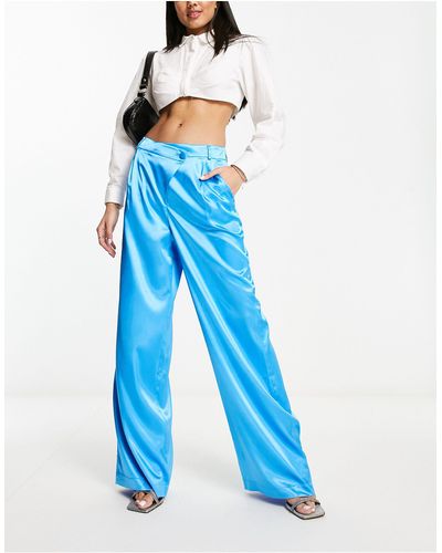 Miss Selfridge Satin Trousers With Drop Waistband - Blue