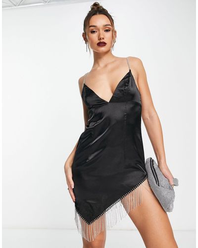 NA-KD Mini Dress With Diamante Fringe - Black