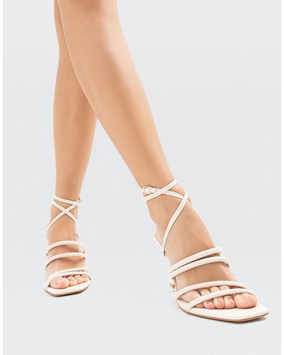 Stradivarius Strappy Heeled Sandal With Squared Toe - White