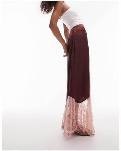 TOPSHOP Satin-lace Mix Fishtail Maxi Skirt - Pink