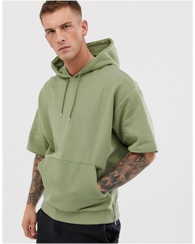 ASOS Short Sleeve Oversized Hoodie With Side Zips - Green