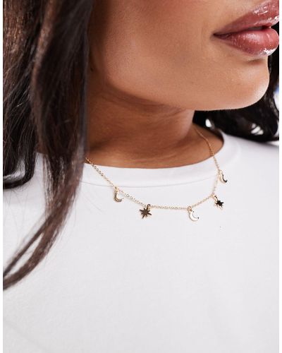 ASOS Asos Design Curve Necklace With Celestial Charms - White