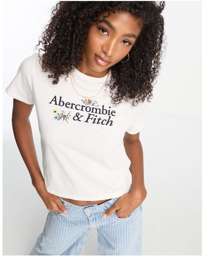 Abercrombie & Fitch T-shirt ajusté imprimé sur la poitrine - Blanc
