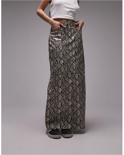 TOPSHOP Leather Look Maxi Skirt - Grey