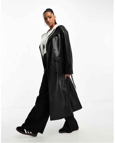 Urbancode Faux Leather Trench Coat - Black