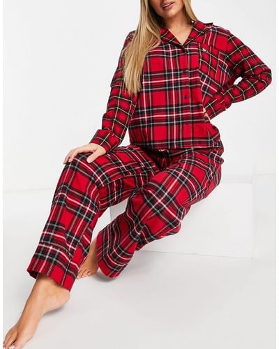 Tommy Hilfiger Tartan-print Cotton Flannel Pajama Set - Red