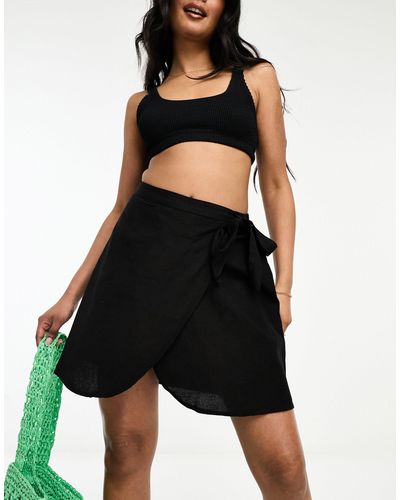 Vila Linen Touch Wrap Mini Skirt - Black